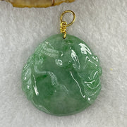 916 22K Yellow Gold Type A Natural Green with Emerald Green Spots Jadeite Money Bag with Coins Pendant 13.22g 33.1 by 32.6 by 6.7mm - Huangs Jadeite and Jewelry Pte Ltd