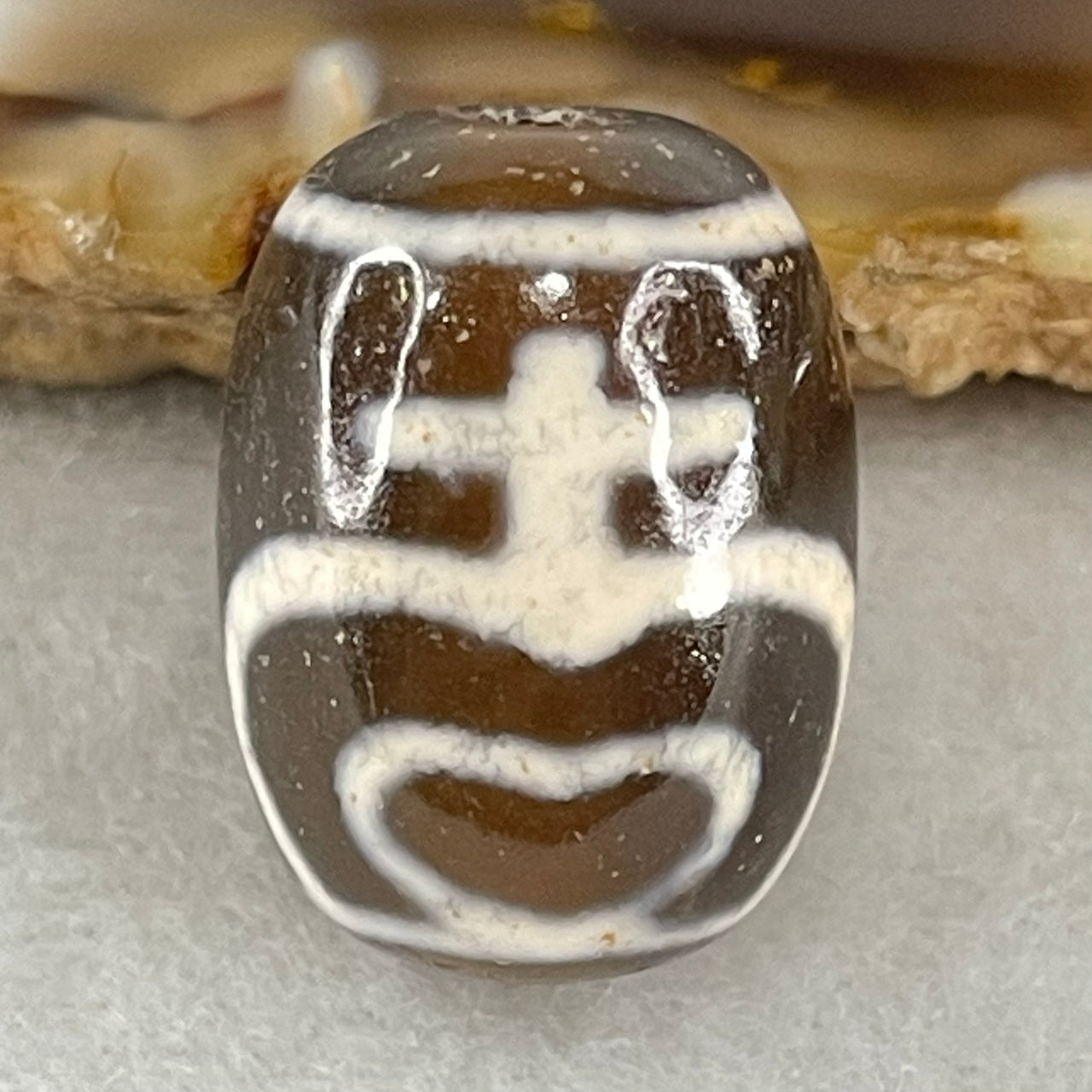 Natural Powerful Tibetan Old Oily Agate Double Nectar Vessel Dzi Bead Heavenly Master (Tian Zhu) 花蜜容器眼天珠 5.57g 17.6 by 12.8mm - Huangs Jadeite and Jewelry Pte Ltd