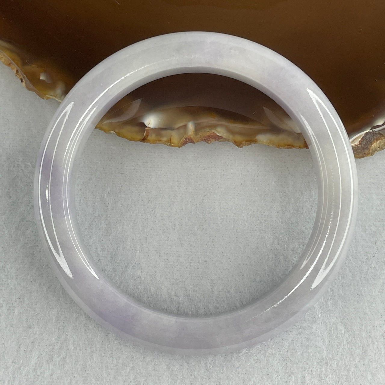 Natural Type A Lavender Jadeite Bangle | 52.9mm Soft Light Lavender with Luminous White Patches | Classic Premium "Fei Cui" Round Wrist Heirloom 43.20g 9.7x8.4mm (Very Slight Internal Line)