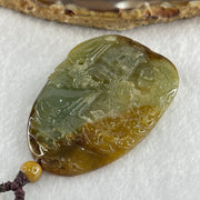 Grand Master Type A Green with Brownish Jadeite Shan Shui with Gui Ren Double Side Pendant 52.28g 55.3 by 38.2 by 7.3mm - Huangs Jadeite and Jewelry Pte Ltd