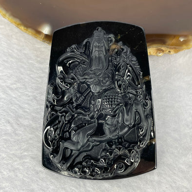 Type A Partial Translucent Black Omphasite Jadeite Guan Gong on Champion Stallion Pendent A货部分半透明黑色绿柱石翡翠关公冠军种马吊坠 32.24g 60.1 by 42.9 by 8.2 mm - Huangs Jadeite and Jewelry Pte Ltd