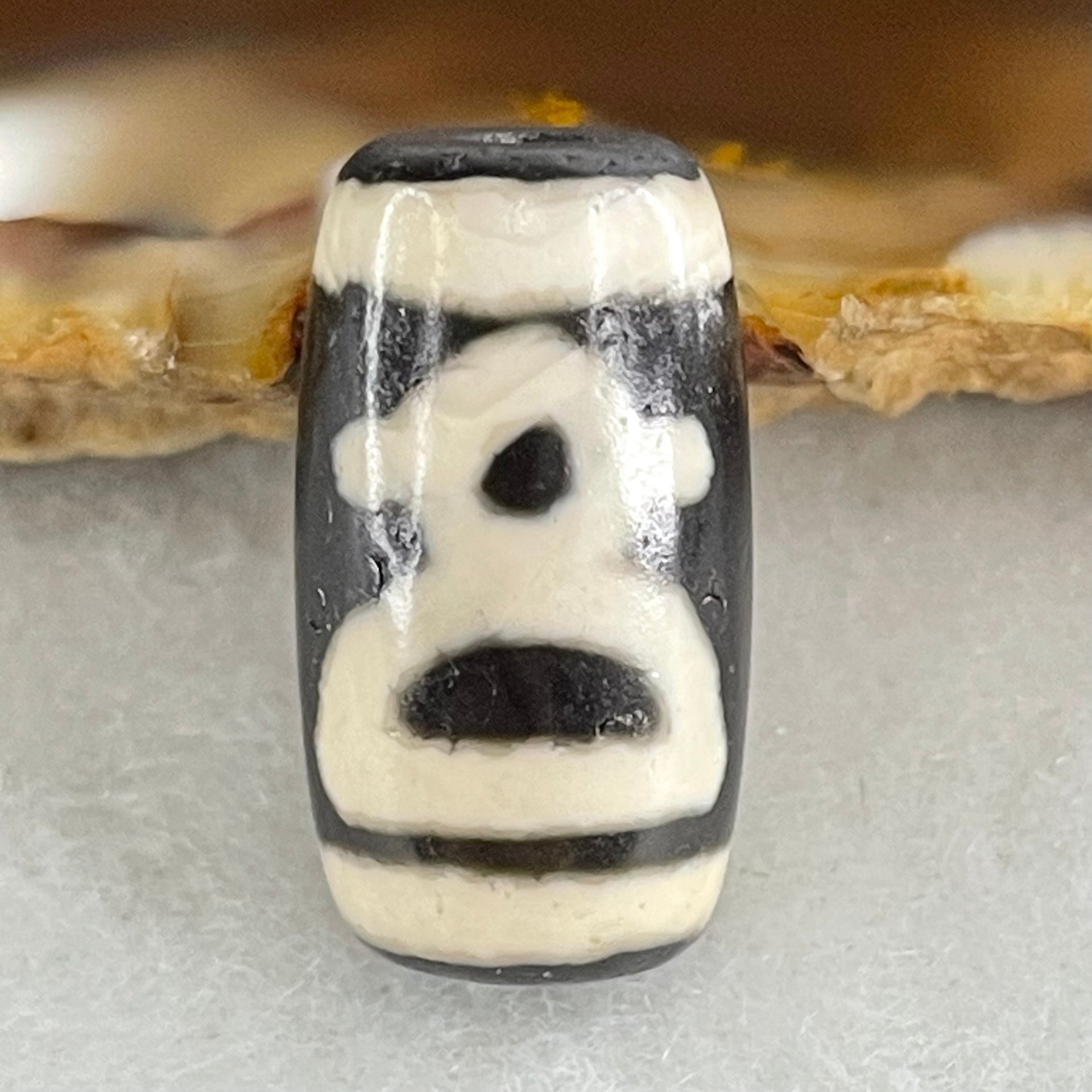 Natural Powerful Tibetan Old Oily Double Agate Cai Shen Dzi Bead Heavenly Master (Tian Zhu) 财神天珠 3.48g 19.2 by 10.6mm - Huangs Jadeite and Jewelry Pte Ltd