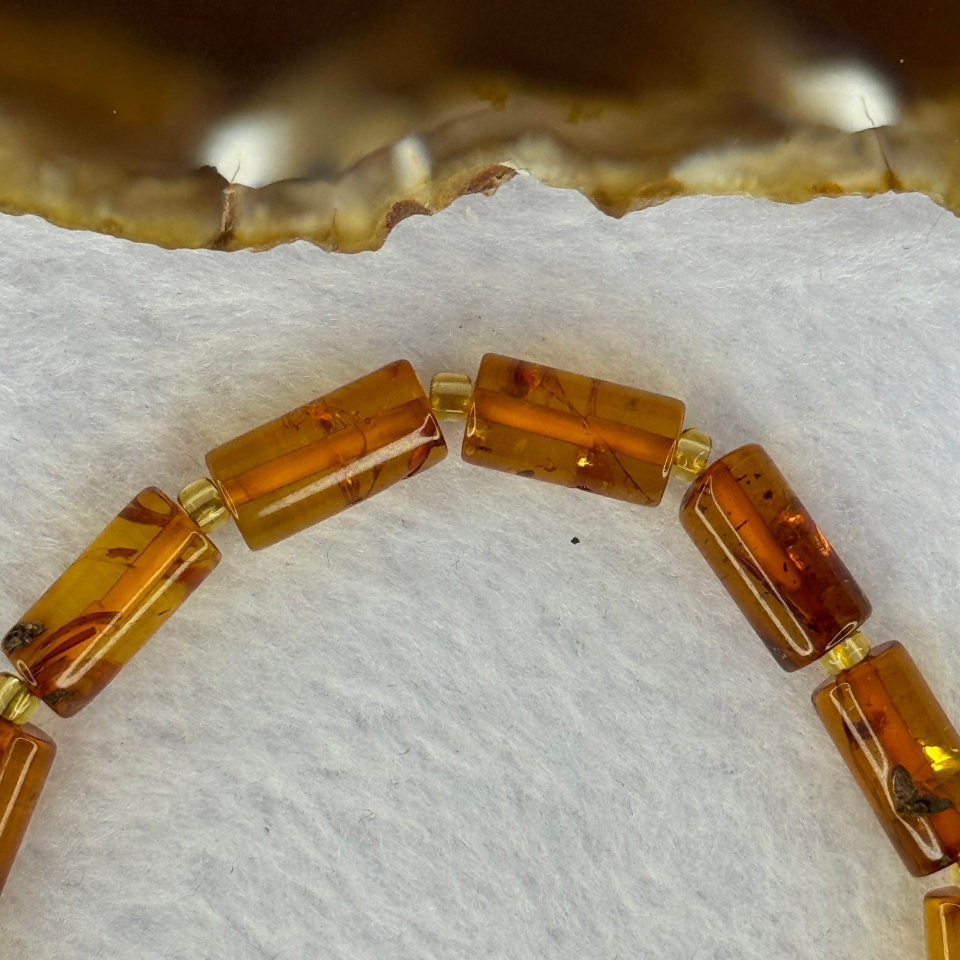 Natural Blood Flower Amber Lulutong Bracelet 天然血花琥珀手链 4.98g 15.5cm 12.6 by 6.0mm 13 Beads - Huangs Jadeite and Jewelry Pte Ltd