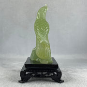 Natural Green Serpentine Javan Mynah Birds on Tree with Wooden Stand Display 291.4g 99.0 by 153.8 by 78.0mm - Huangs Jadeite and Jewelry Pte Ltd