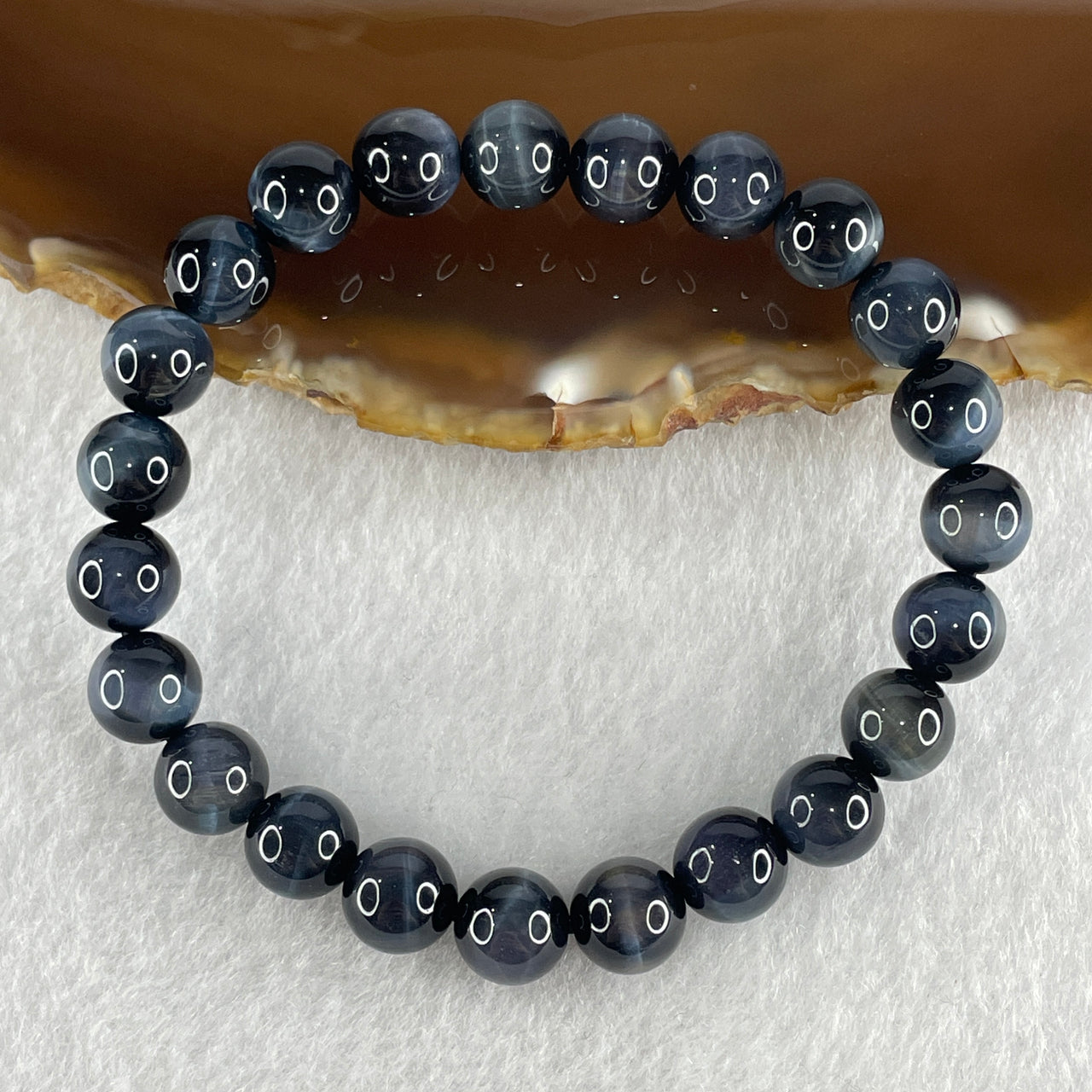Certified Good Grade Natural Blue Tiger's Eye Quartz Beads Bracelet 18.23g 16cm 8.4mm 23 Beads