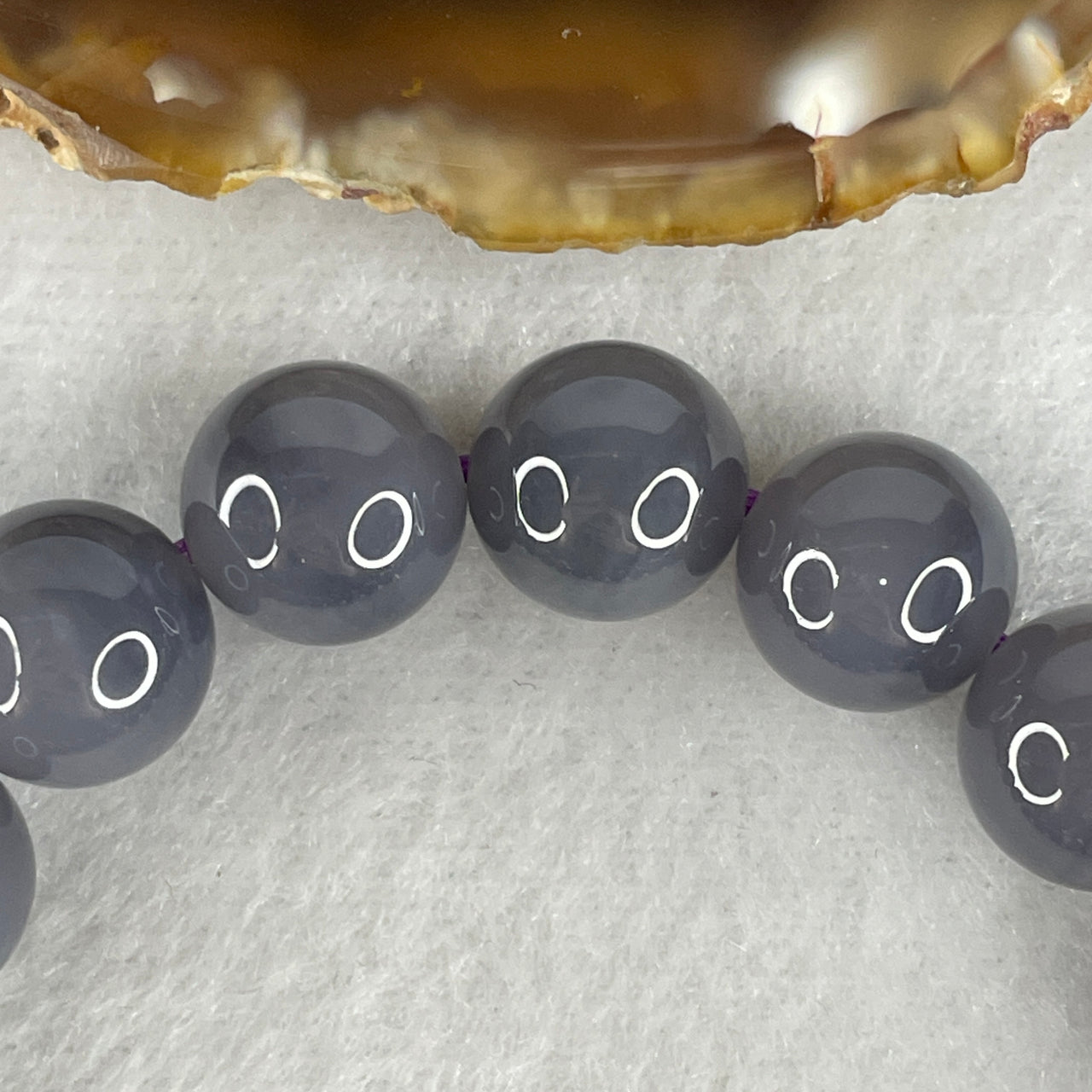 Certified Natural Nephrite Bracelet 40.90g - 11.9mm x 16 Beads - 15cm Length - Purplish Grey Grade A Untreated Nephrite Jade Jewelry