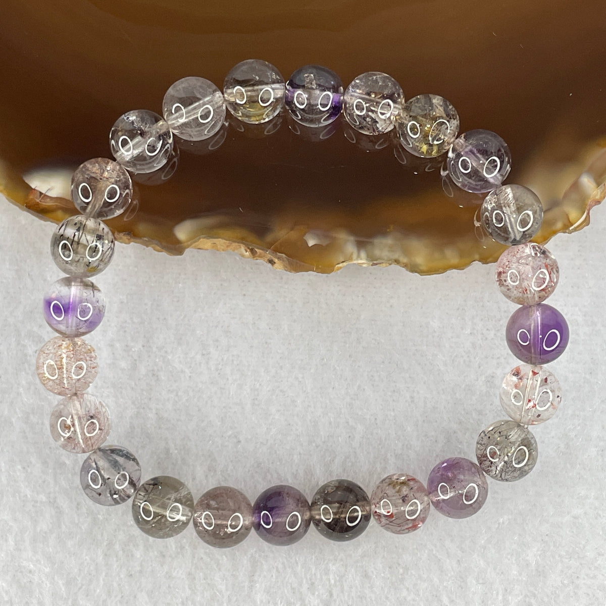 Certified Good Grade Natural Black Super 7 Crystal Beads Bracelet | 15cm Petite Strand of 24 Beads 7.6mm (14.40g | Supreme Root Grounding, Manifestation & Aura Shield)