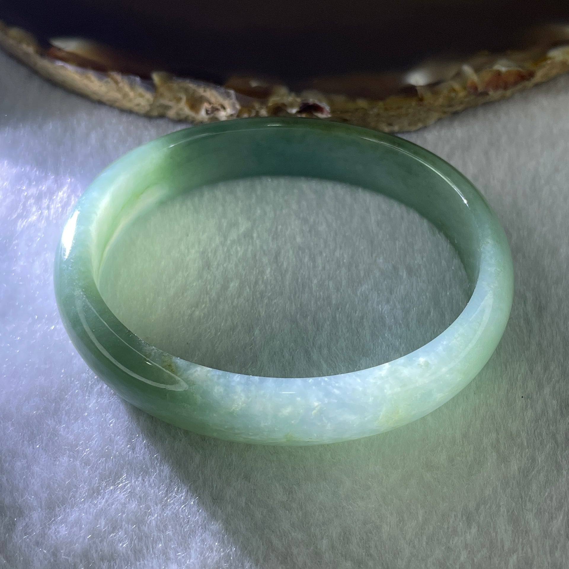 Natural Type A Jelly Full Green Jadeite Oval Bangle 31.63g Inner Diameter 54.9mm 11.6 by 5.6mm (Slight Internal Lines) - Huangs Jadeite and Jewelry Pte Ltd