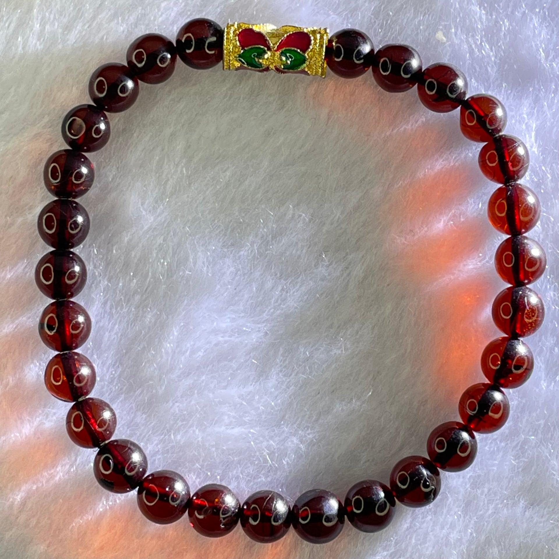Natural Dark Blood Red Amber Beads Bracelet 天然血珀手链 4.86g 15.5cm 6.2mm 28 Beads - Huangs Jadeite and Jewelry Pte Ltd