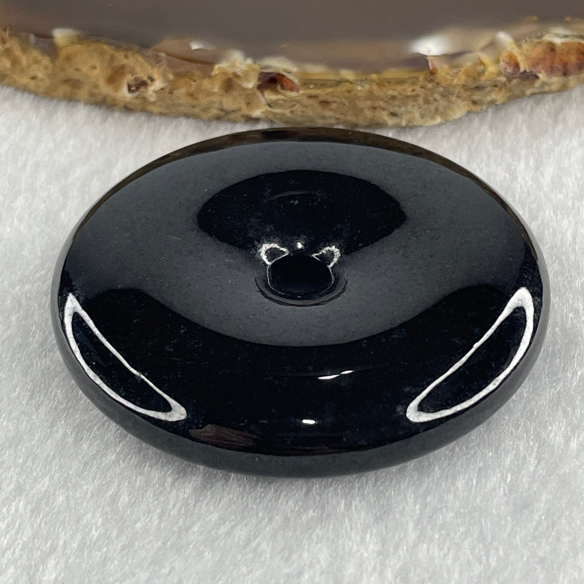 Type A Opaque Black Omphacite Jadeite Ping An Kou Donut Pendant 52.09g 50.3 by 9.8mm - Huangs Jadeite and Jewelry Pte Ltd