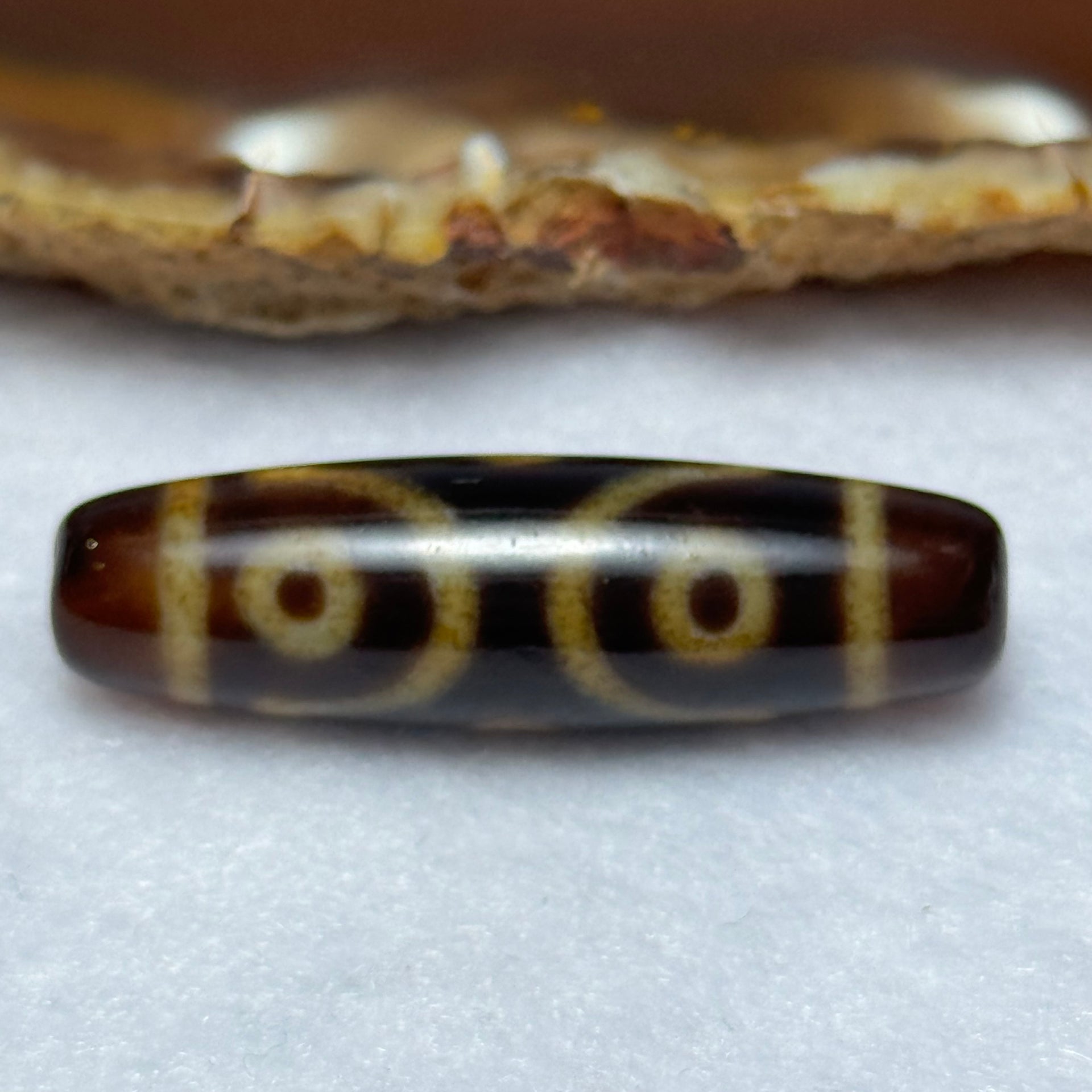 Natural Powerful Tibetan Old Oily Agate 6 Eyes Dzi Bead Heavenly Master (Tian Zhu) 六眼天诛 7.83g 39.5 by 11.5mm - Huangs Jadeite and Jewelry Pte Ltd