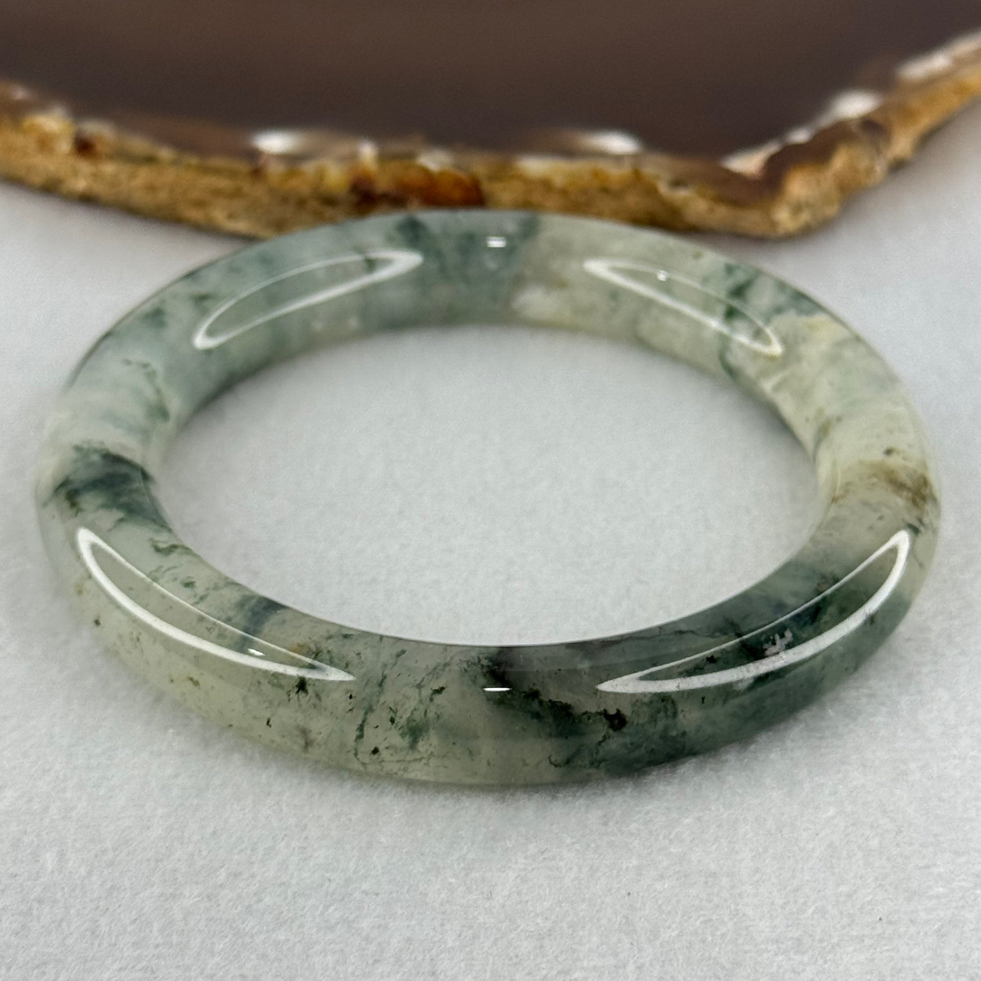 Transparent Colourless with Dark Green and Yellowish White Piao Hua Sodium Feldspar Jade Bangle 水沫玉手镯 Internal Diameter 55.8mm 47.38g 10.8 by 10.8mm - Huangs Jadeite and Jewelry Pte Ltd
