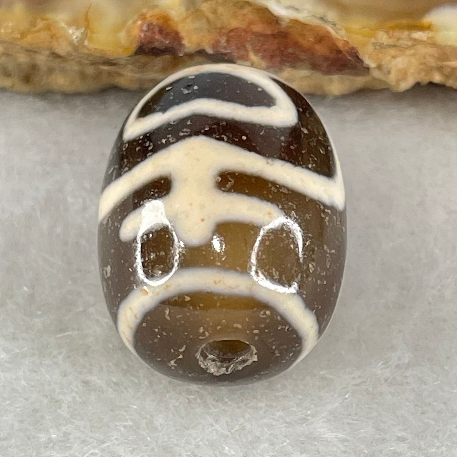 Natural Powerful Tibetan Old Oily Agate Double Nectar Vessel Dzi Bead Heavenly Master (Tian Zhu) 花蜜容器眼天珠 4.67g 17.3 by 13.3mm - Huangs Jadeite and Jewelry Pte Ltd