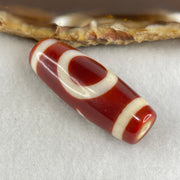 Natural Powerful Tibetan Old Oily Red White Agate One Eye Gold Metal Element Dzi Bead Heavenly Master (Tian Zhu) 一眼金天珠 11.08g 37.3 by 13.5mm - Huangs Jadeite and Jewelry Pte Ltd