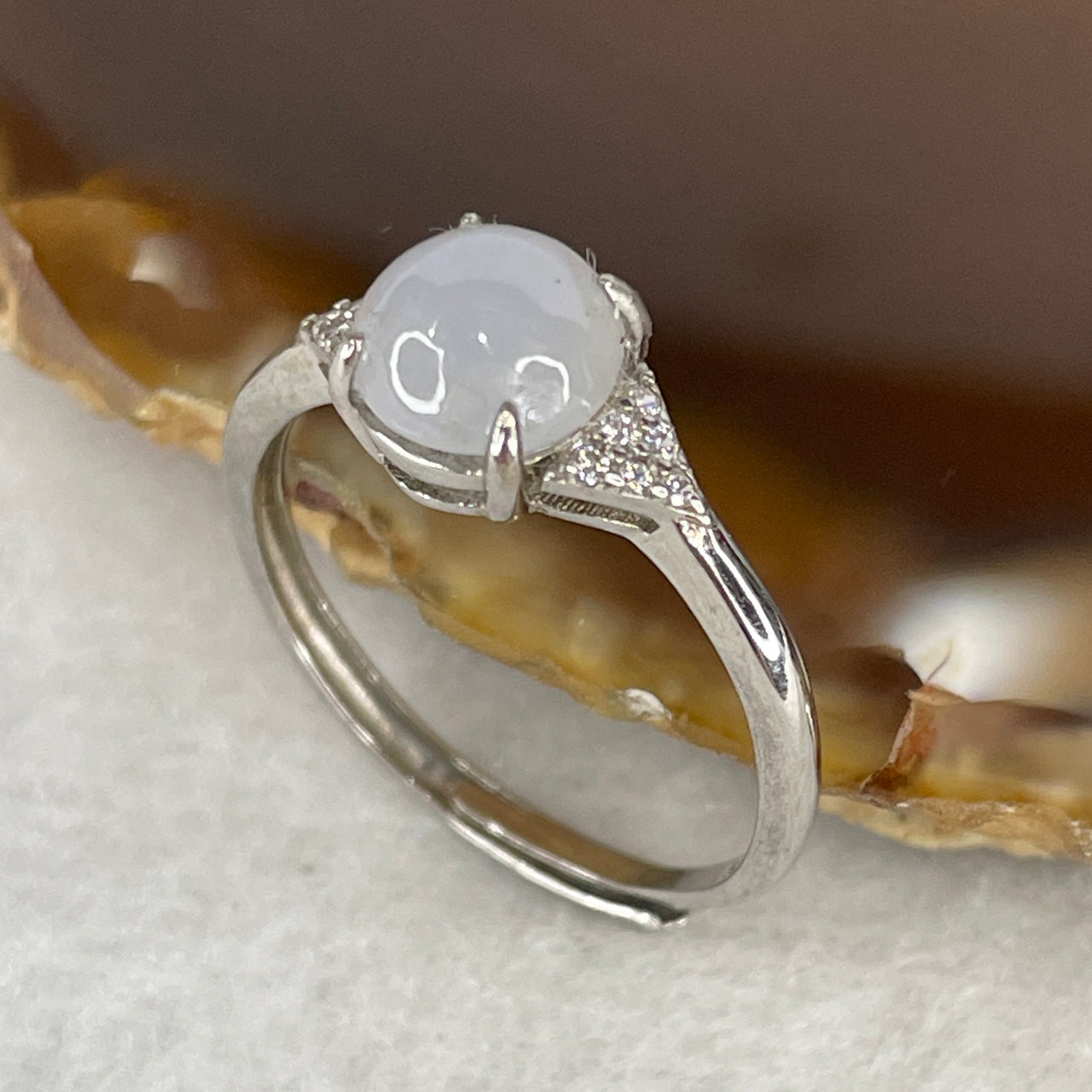 Type A Light Lavender Jadeite High-Dome Ring | Liquid-Glass Translucent Cushion Orb | Solid S925 Sterling Silver Setting | Smart Adjustable Sizing (1.74g 7.1x6.8x4.0mm)