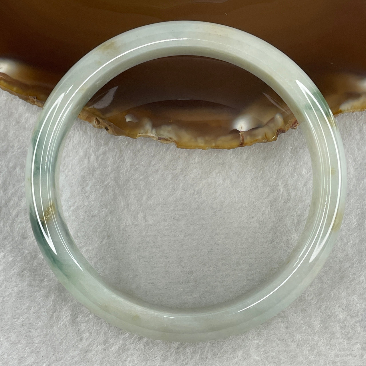 Type A Natural Light Green with Dark Green and Yellow Piao Hua Jadeite Bangle 47.89g Inner Diameter 58.3mm 12.8 by 7.6mm (Very Slight External Line) - Huangs Jadeite and Jewelry Pte Ltd