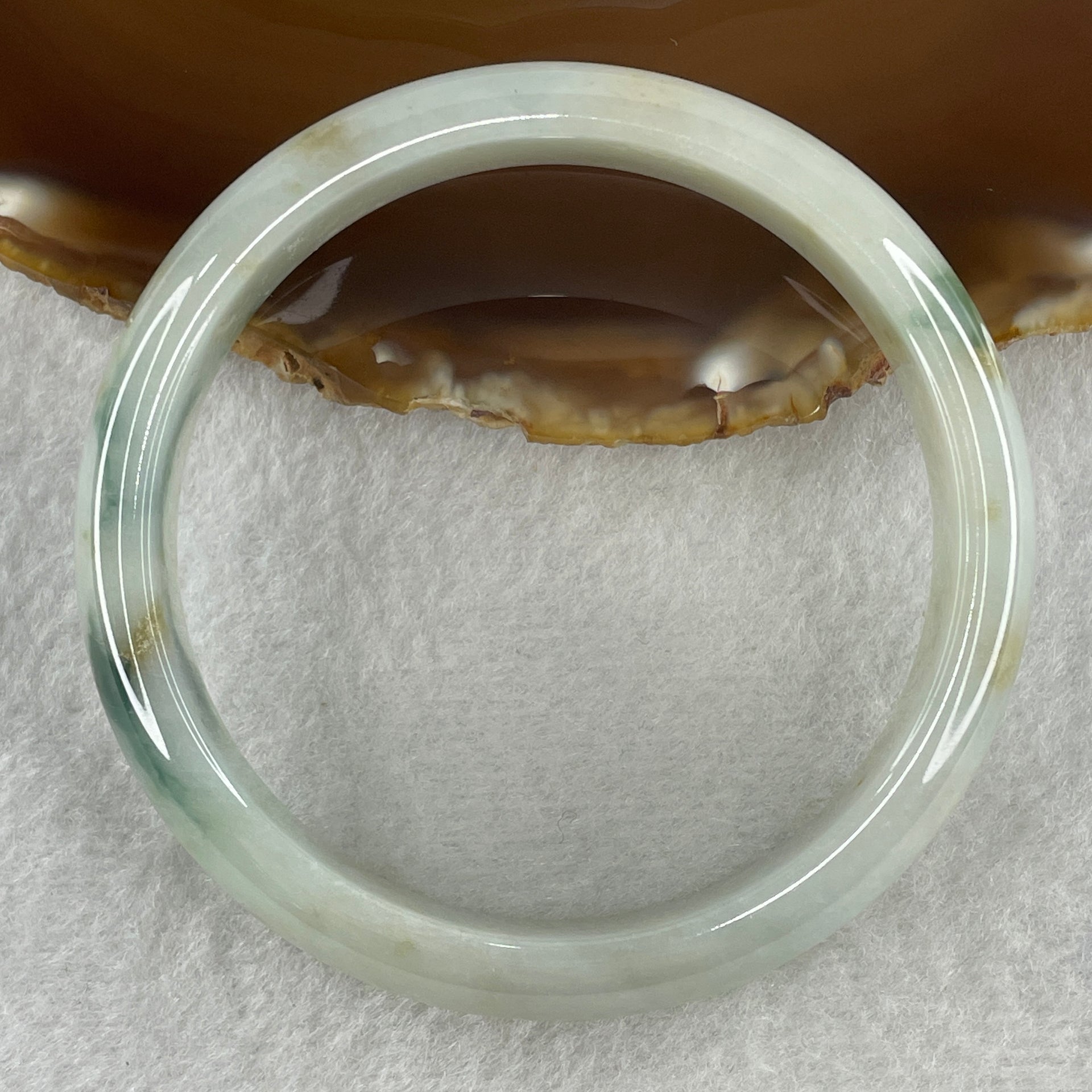 Type A Natural Light Green with Dark Green and Yellow Piao Hua Jadeite Bangle 47.89g Inner Diameter 58.3mm 12.8 by 7.6mm (Very Slight External Line) - Huangs Jadeite and Jewelry Pte Ltd