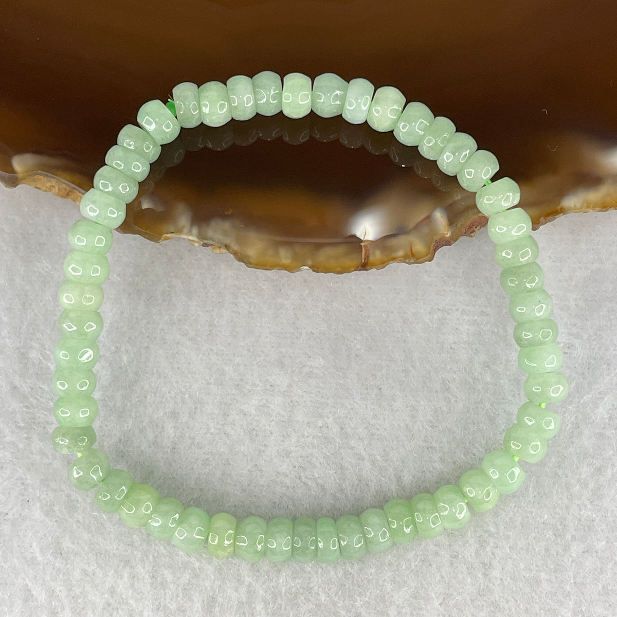 Natural Type A Green Jadeite Donut Beads Bracelet | 15.5cm with 53 Beads 5.3mm (9.79g | Heart Chakra Balance, Endless Harmony & Protection Shield)