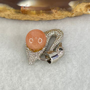Natural Sunstone Bead with Crystals in S925 Sliver Swan Charm 3.31g 7.9mm - Huangs Jadeite and Jewelry Pte Ltd