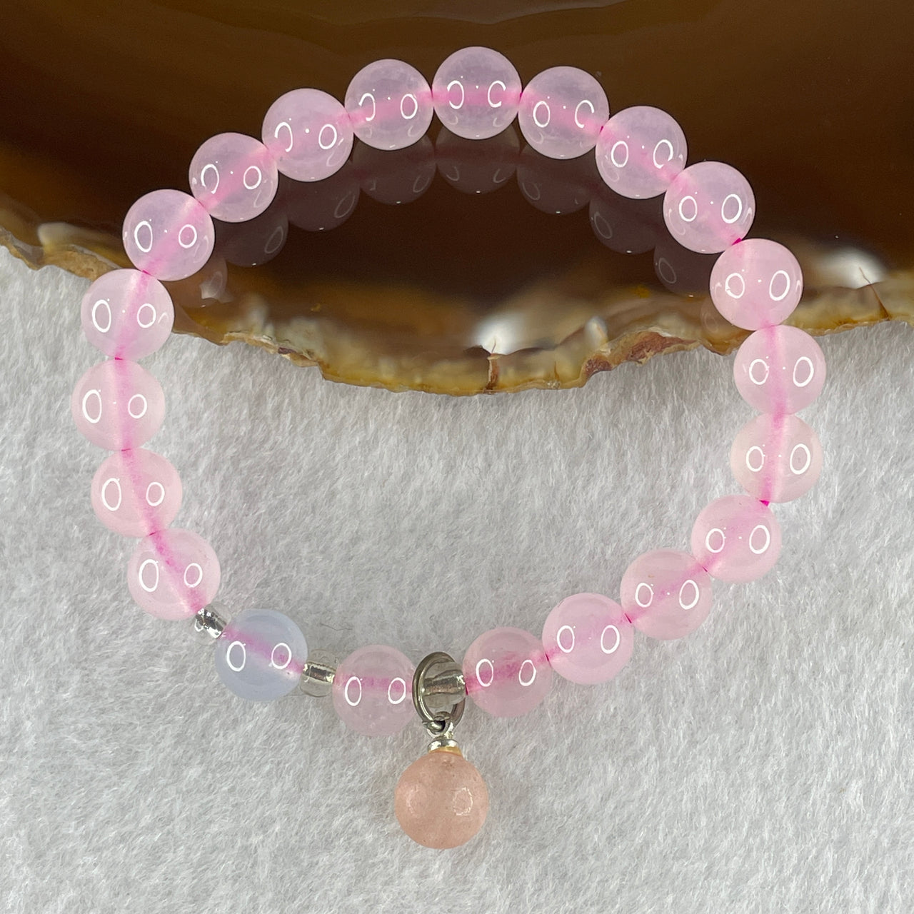 Natural Pink with Blue Chalcedony Agate Beads Bracelet 15.68g 14.5cm 8.0mm 21 Beads