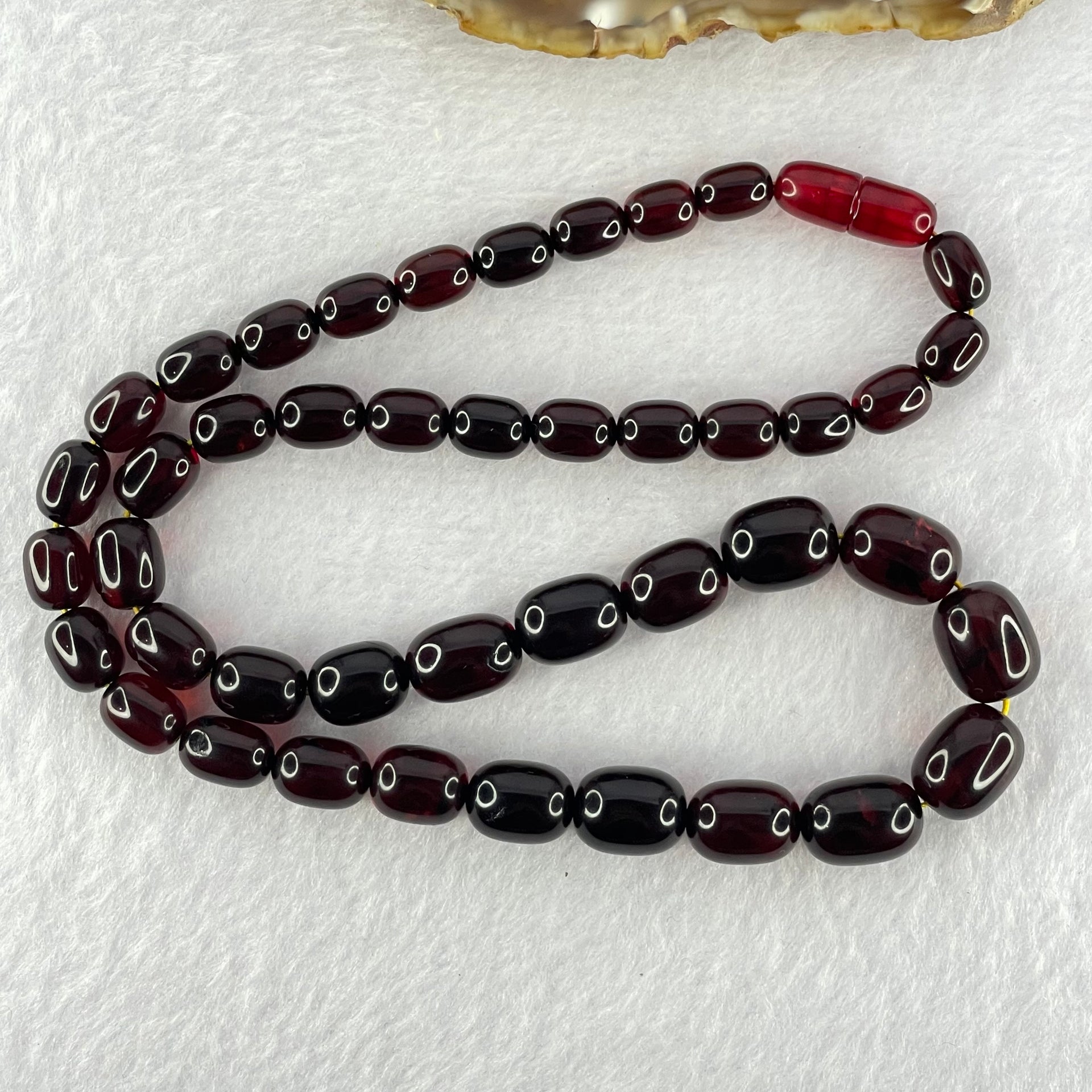 Natural Blood Red Amber Beads Bracelet 天然血珀手链 27.99g 48cm 7.3-11.5mm 43 Beads - Huangs Jadeite and Jewelry Pte Ltd