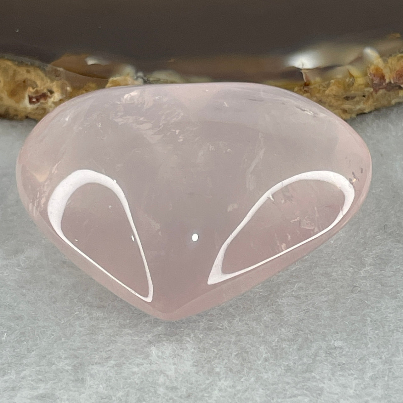 Above Average Grade Natural Rose Quartz Heart Shape Display 32.32g 36.0 by 41.8 by 17.5mm