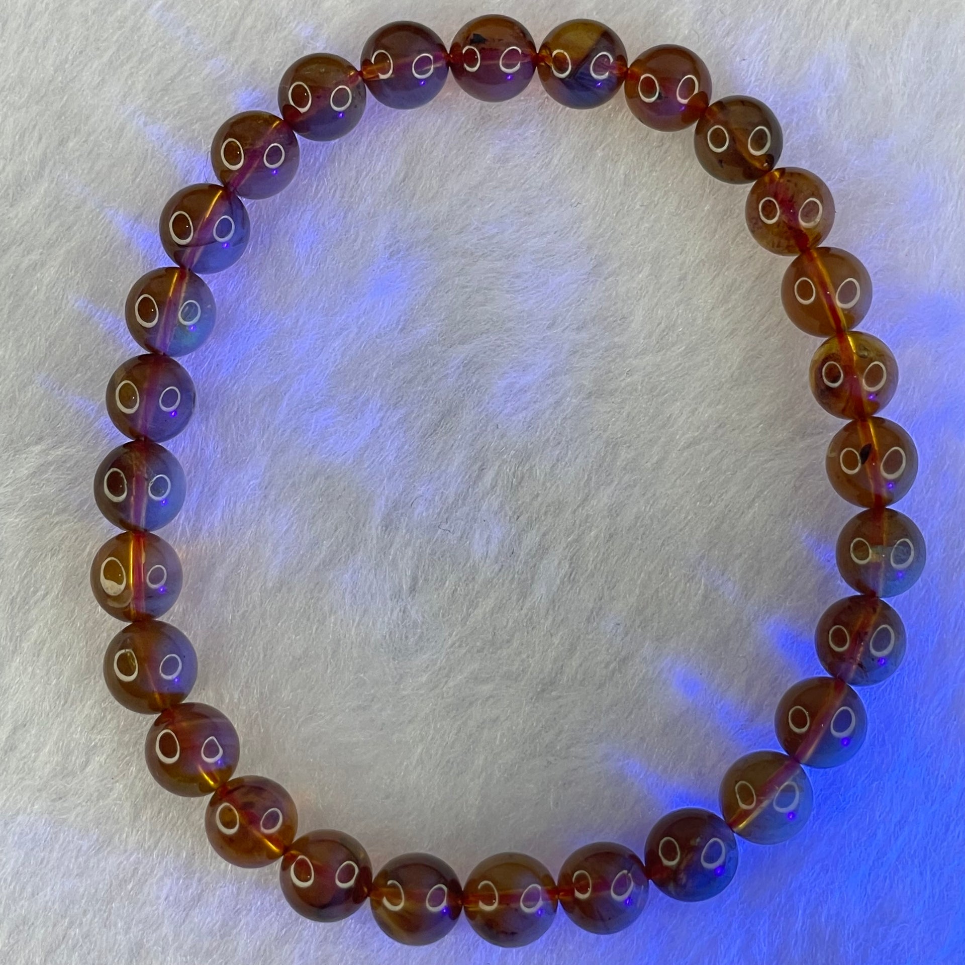 Natural Purple Amber Beads Bracelet 天然紫蜜琥珀手链 4.30g 16cm 6.5mm 28 Beads - Huangs Jadeite and Jewelry Pte Ltd
