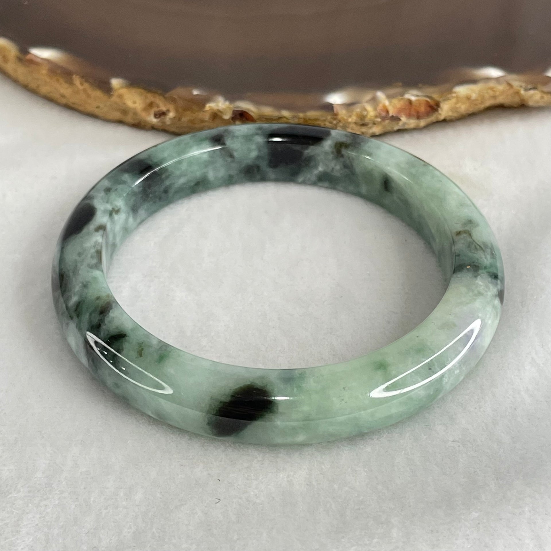 Type A Light Blueish Green with Dark Blueish Green Piao Hua Jadeite Bangle 54.41g Inner Diameter 56.9mm 11.1 by 8.9mm (Very Slight Internal Lines) - Huangs Jadeite and Jewelry Pte Ltd