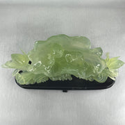 Natural Semi Icy Green Serpentine Tong Zhi on Lotus Leaf and Lotus Flower with Wooden Stand Display 1,458.5g L270.0 by B96.0 by H158.0mm - Huangs Jadeite and Jewelry Pte Ltd