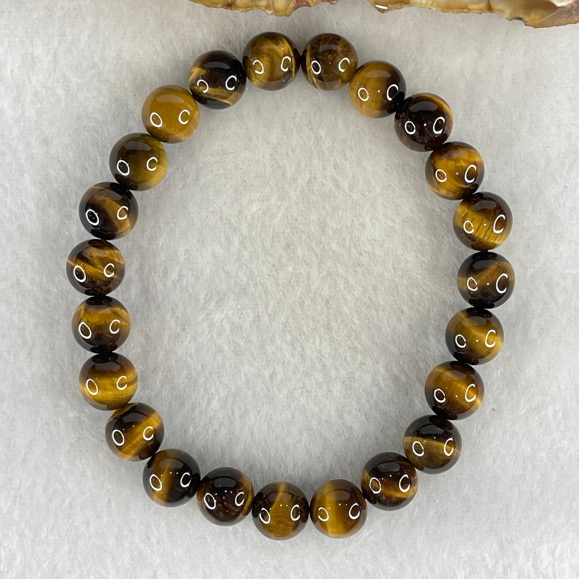 Natural Yellow Tiger's Eye Quartz Beads Bracelet 18.44g 16cm 8.4mm 23 Beads - Huangs Jadeite and Jewelry Pte Ltd