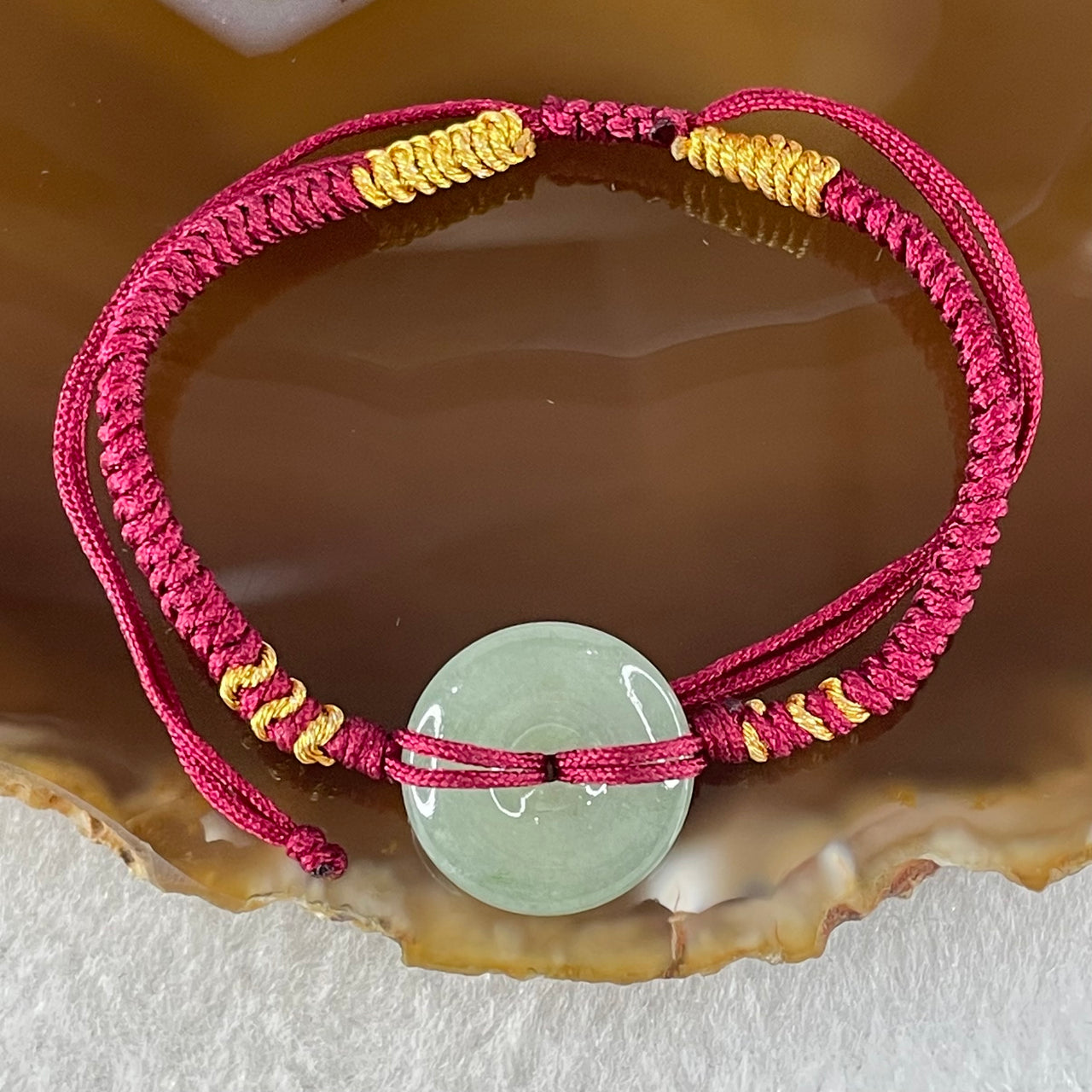 Type A Blueish Green Jadeite Ping An Kou Donut In String Bracelet 2.38g 16.4 by 4.6mm - Huangs Jadeite and Jewelry Pte Ltd