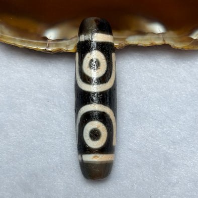Natural Powerful Tibetan Old Oily Agate 3 Eyes Dzi Bead Heavenly Master (Tian Zhu) 三眼天诛 11.99g 44.5 by 9.0mm - Huangs Jadeite and Jewelry Pte Ltd