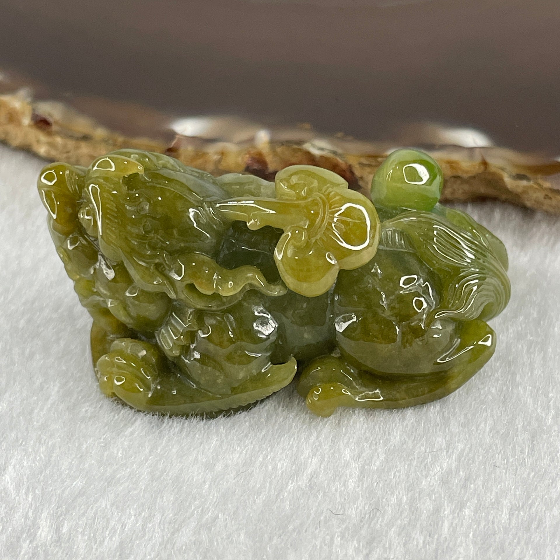 Grand Master Type A Yellow with Blueish Green Jadeite Pixiu Pendant 38.92g 50.7 by 24.3 by 24.7mm - Huangs Jadeite and Jewelry Pte Ltd