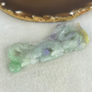 Type A Light Green with Deep Bright Lavender and Yellow Jadeite Pendant 45.66g 8.3 by 3.9 by 11mm with Wooden Stand - Huangs Jadeite and Jewelry Pte Ltd
