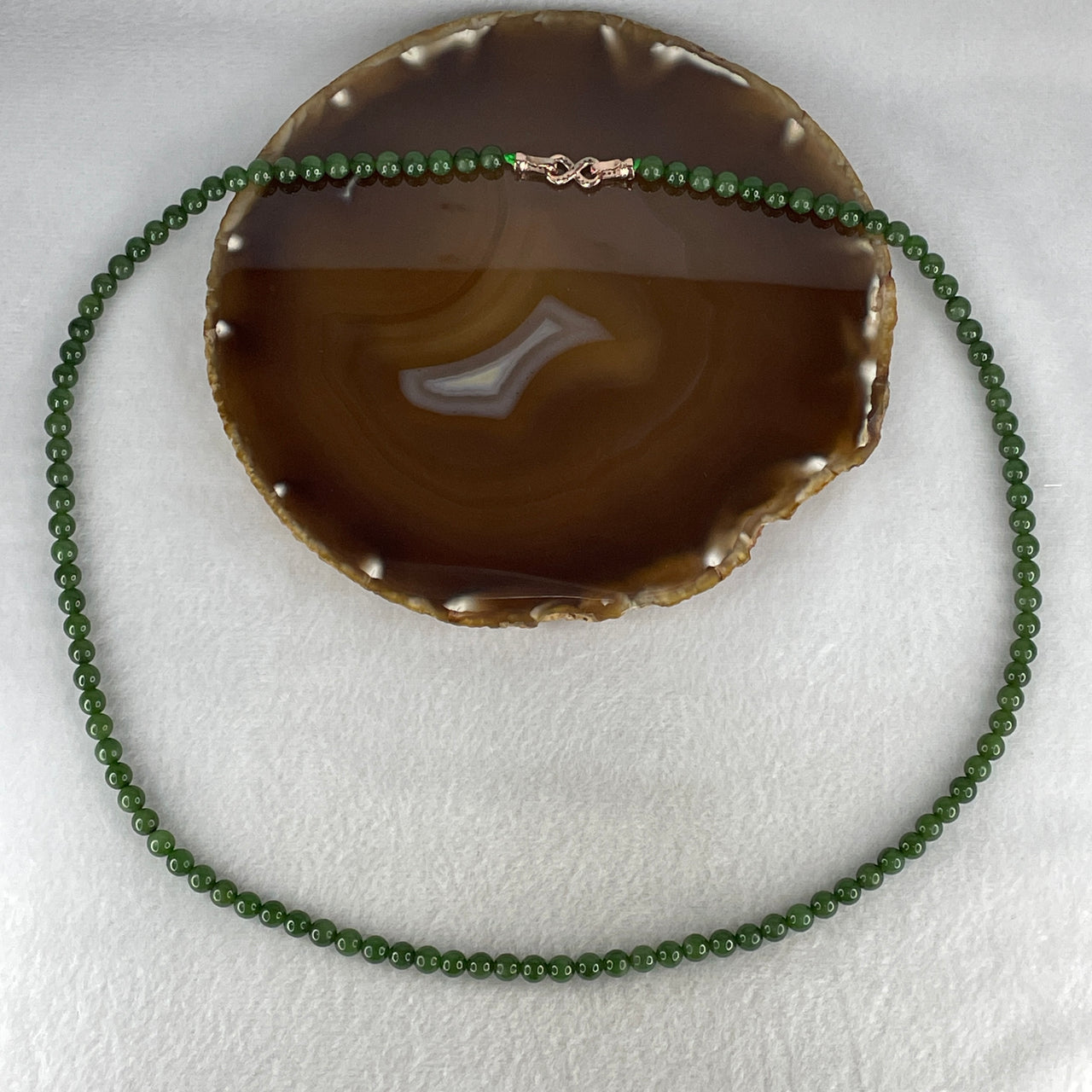 Certified Natural Nephrite Necklace 40.01g - 6.1mm x 108 Beads - 64cm Length - Full Green Grade A Untreated Nephrite Jade Jewelry