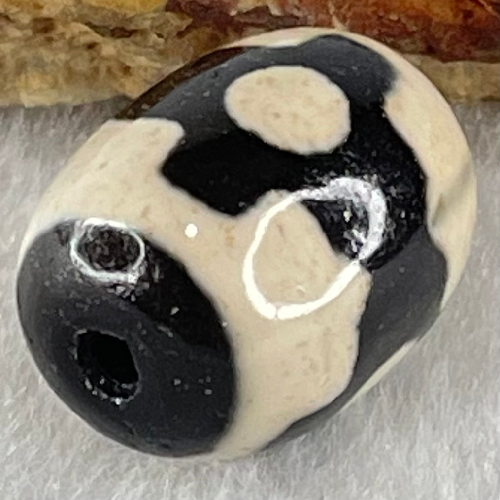Natural Powerful Tibetan Old Oily Dark Brown With White Agate 3 Eyes Dzi Bead Heavenly Master (Tian Zhu) 三眼天诛 4.73g 17.8 by 13.3mm - Huangs Jadeite and Jewelry Pte Ltd