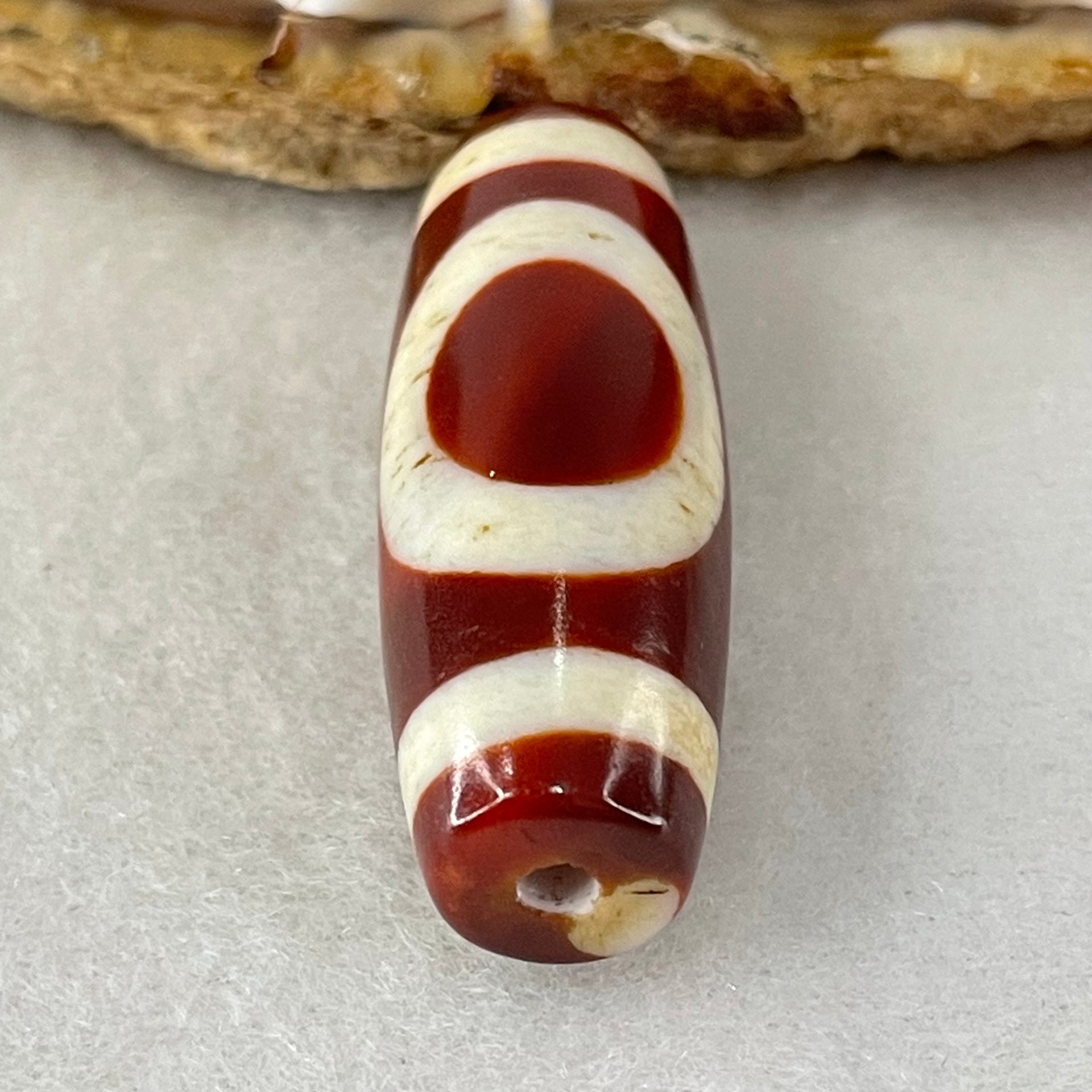 Natural Powerful Tibetan Old Oily Red White Agate One Eye Water Element Dzi Bead Heavenly Master (Tian Zhu) 一眼水元素天珠 10.47g 37.6 by 13.5mm - Huangs Jadeite and Jewelry Pte Ltd