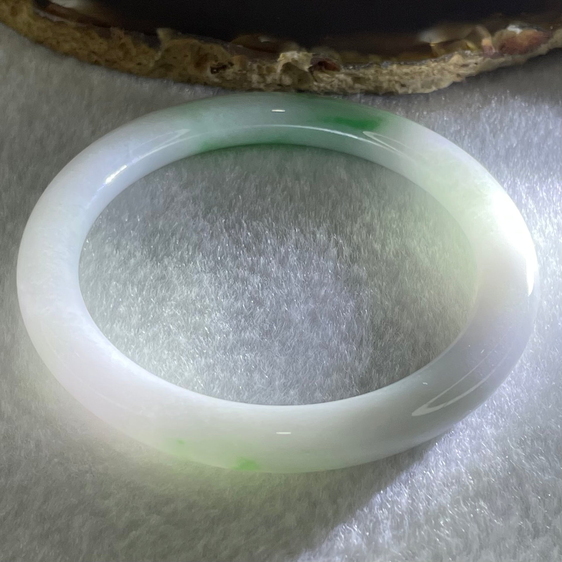 Type A Faint Lavender with Emerald Green Piao Hua Jadeite Floral Bangle 35.49g Internal Diameter 56.1mm 8.1 by 8.3mm - Huangs Jadeite and Jewelry Pte Ltd