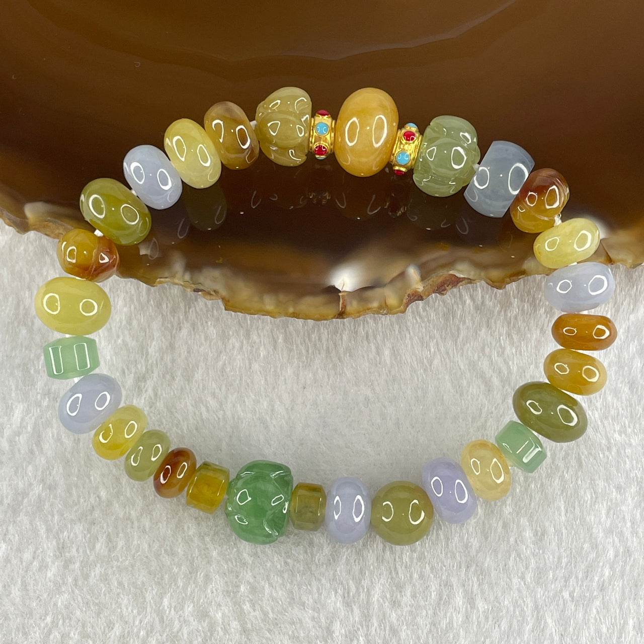 Type A Natural Multi Color Jadeite Beads Bracelet 25.67g 14cm 10.3-11.3mm 28 Beads - Huangs Jadeite and Jewelry Pte Ltd