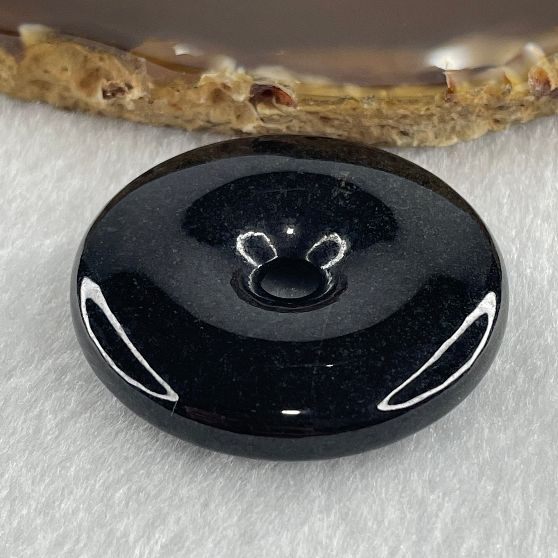 Type A Opaque Black Omphacite Jadeite Ping An Kou Donut Pendant 28.29g 40.1 by 8.5mm - Huangs Jadeite and Jewelry Pte Ltd