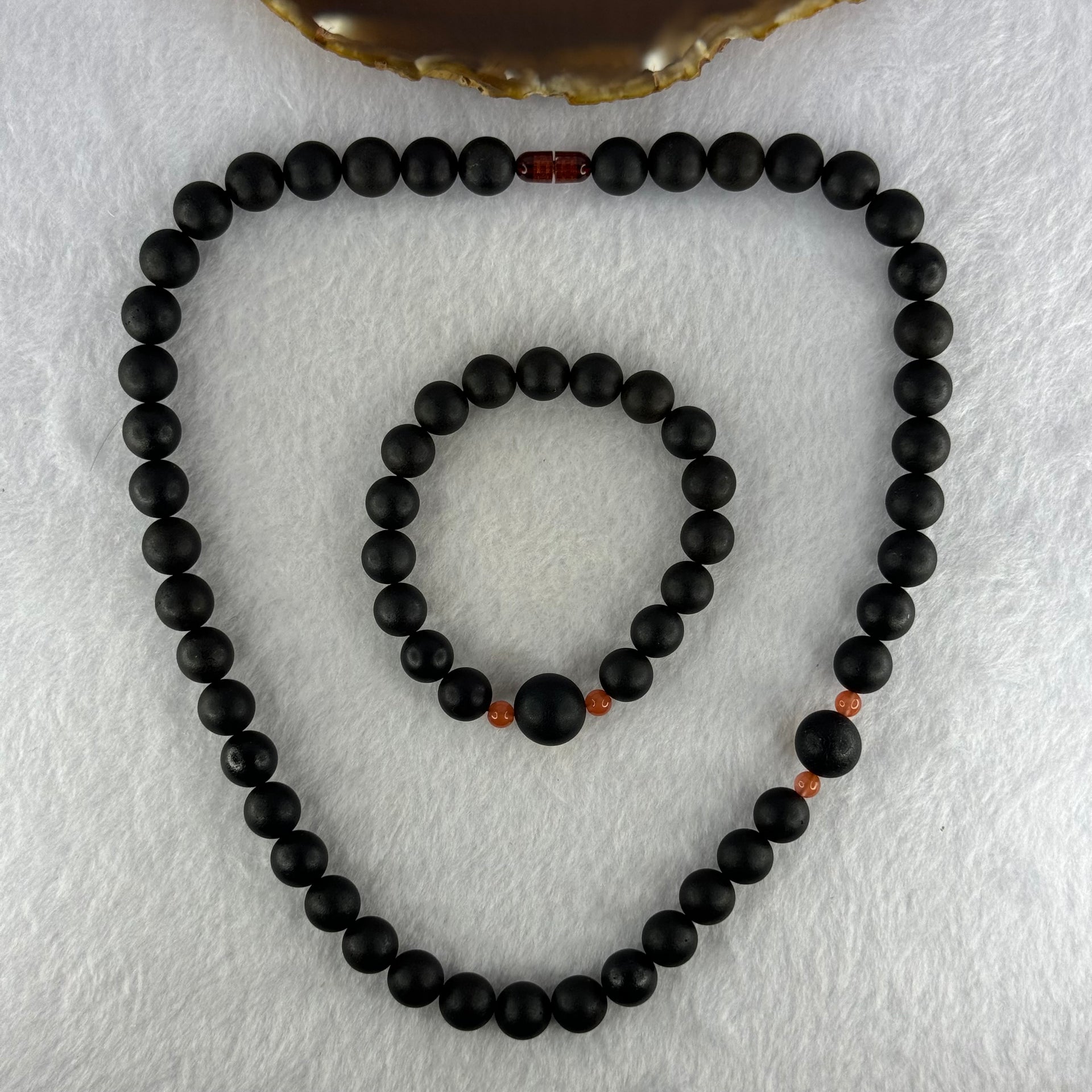 Very Very Good Grade Opaque Natural Dark Matt Black Amber Beads Jewelry Set Total Weight 42.60g Bracelet 16.5cm 10.1mm 17 Beads 13.6mm 1 Bead, Necklace 10.5mm 43 Beads 12.5mm 1 Bead - Huangs Jadeite and Jewelry Pte Ltd