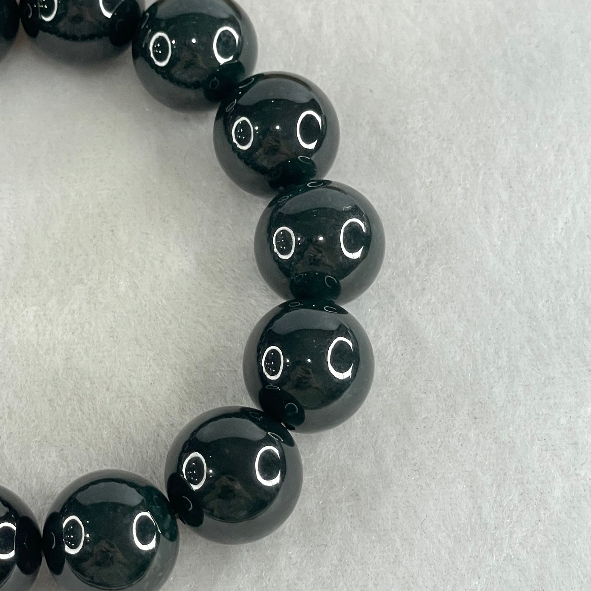Rare High End Type A Highly Translucent Black Omphacite Jadeite Beads Bracelet 80.55g 16cm 15.0mm 14 Beads - Huangs Jadeite and Jewelry Pte Ltd