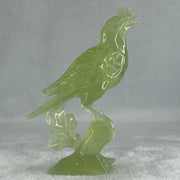Natural Green Serpentine Javan Mynah Birds on Tree with Wooden Stand Display 375.6g 112.0 by 188.0 by 66.0mm - Huangs Jadeite and Jewelry Pte Ltd