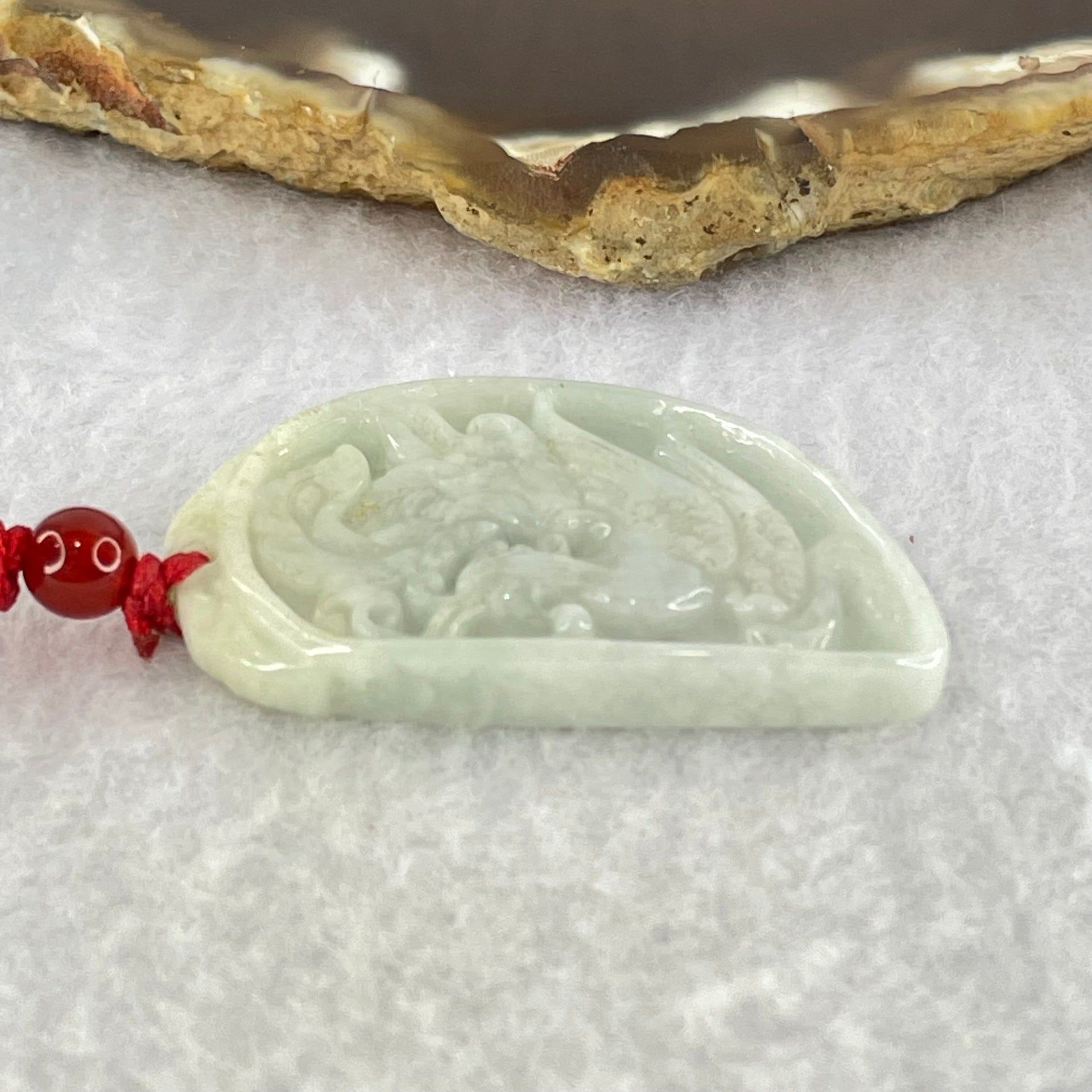 Type A Light Lavender and Green Phoenix Half Heart Pendant 13.55g 4.5 by 24.4 by 5.7mm - Huangs Jadeite and Jewelry Pte Ltd