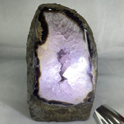Natural Amethyst Cave with Wooden Stand 3,899.5g 142.8 by 151.0 by 245.0mm - Huangs Jadeite and Jewelry Pte Ltd