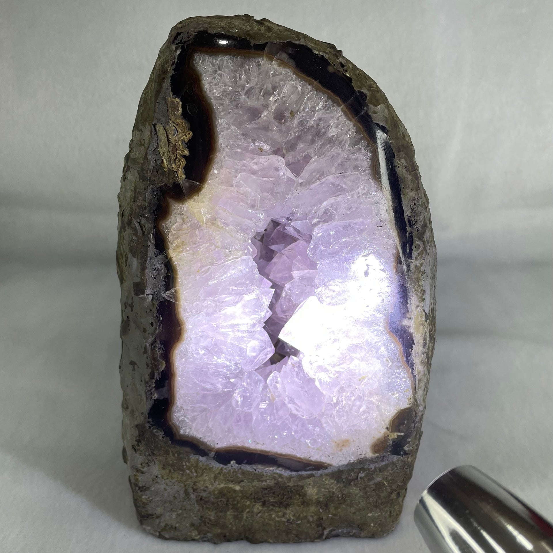 Natural Amethyst Cave with Wooden Stand 3,899.5g 142.8 by 151.0 by 245.0mm - Huangs Jadeite and Jewelry Pte Ltd
