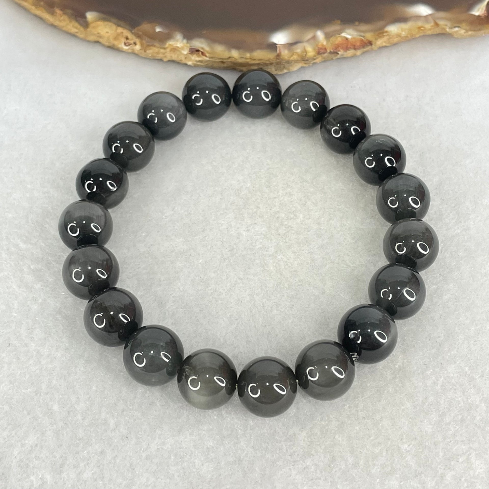 Good Grade Natural Grey Rabbit Hair Rutilated Quartz Beads Bracelet 31.20g 17cm 10.8mm 19 Beads - Huangs Jadeite and Jewelry Pte Ltd