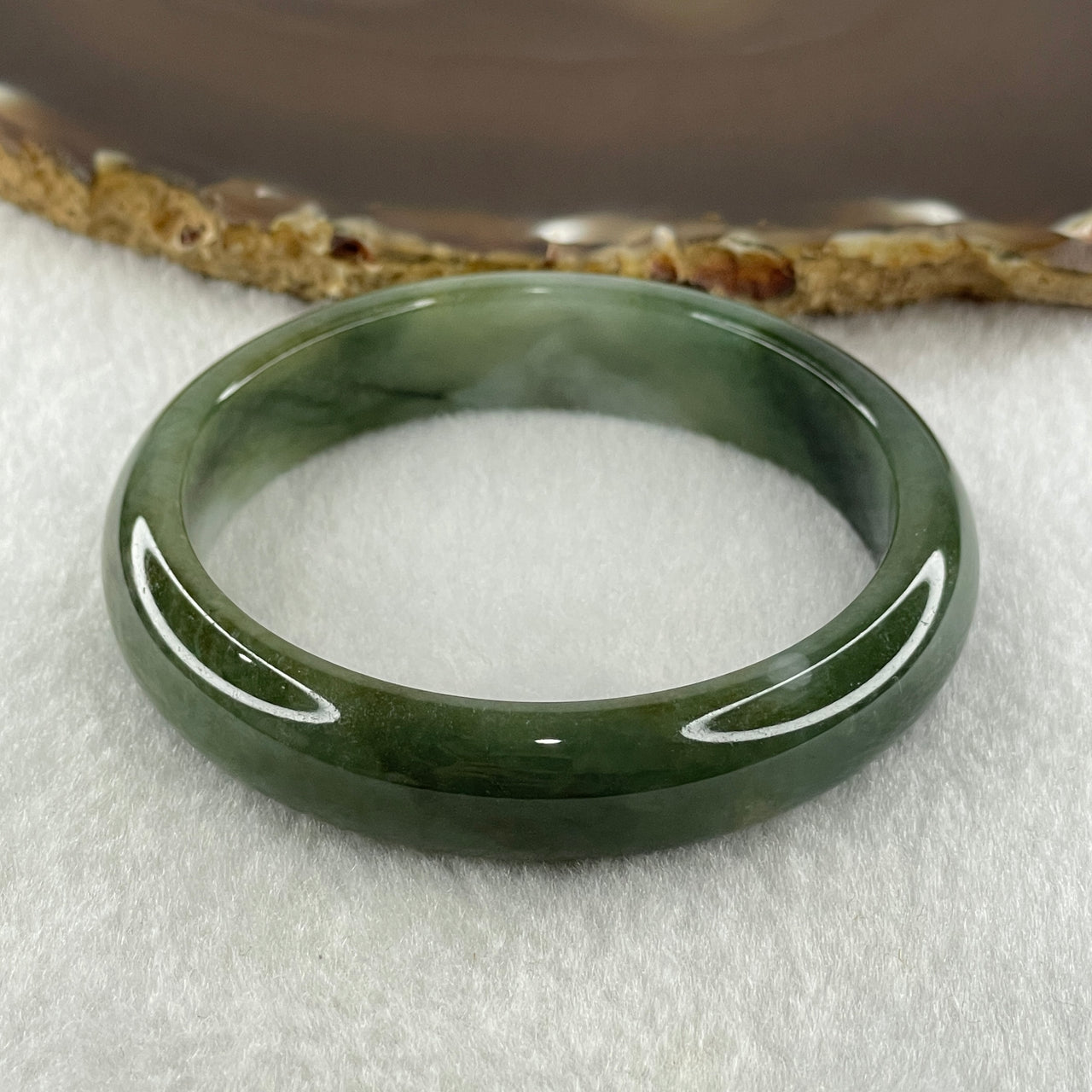 Natural Type A Dark with Light Green Jadeite Bangle 44.36g Inner Diameter 53.4mm 12.2 by 7.3mm (Slight Internal Lines) - Huangs Jadeite and Jewelry Pte Ltd