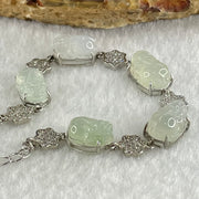 Type A Icy Faint Green and Faint Lavender to Colourless Jadeite 5 Pixiu S925 Silver Bracelet 6.61g 11.1 by 7.8 by 4.8mm - Huangs Jadeite and Jewelry Pte Ltd