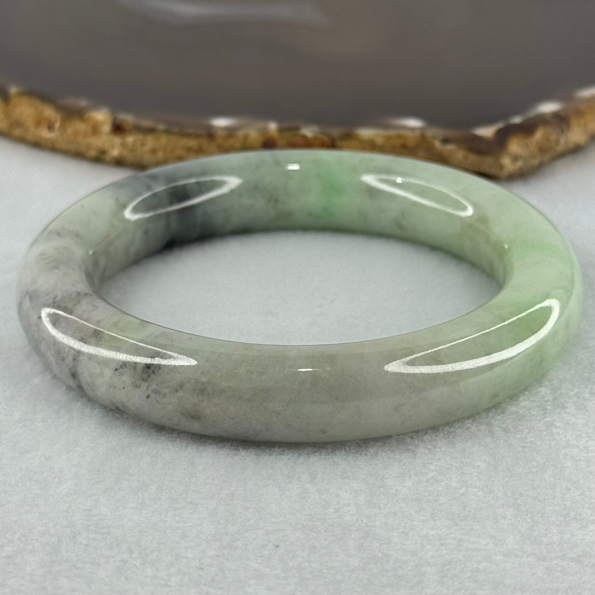 Type A Green Lavender with Grey Wuji Patches Jadeite Bangle Internal Diameter 59.7mm 90.66g 13.5 by 11.6mm (Slight Internal Lines) - Huangs Jadeite and Jewelry Pte Ltd
